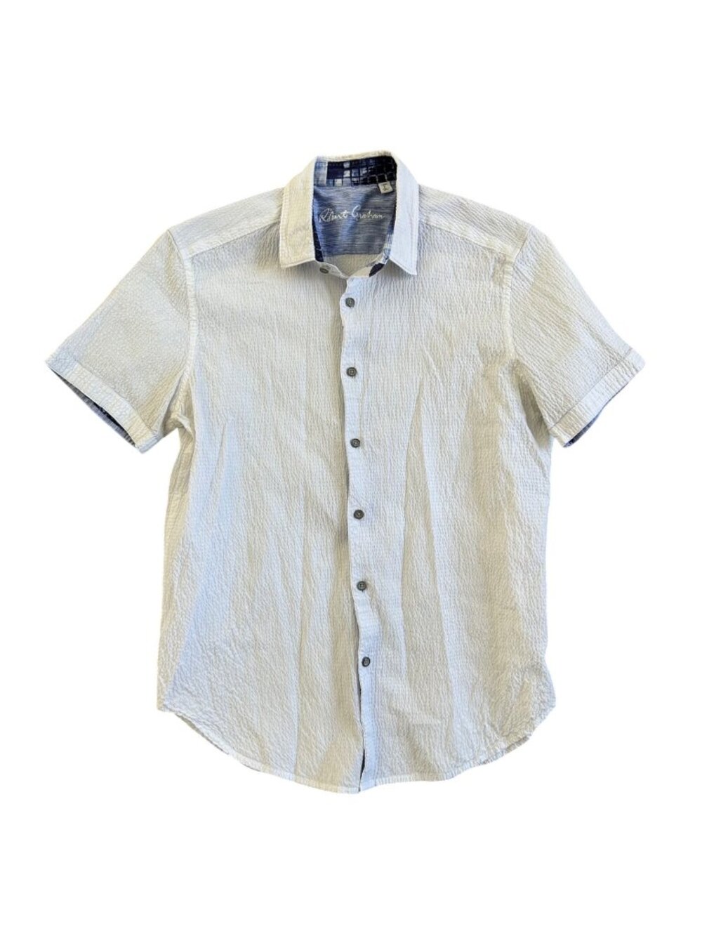 Robert Graham Mens Sz L White Textured Short Sleeve Button-Up Shirt Classic Fit